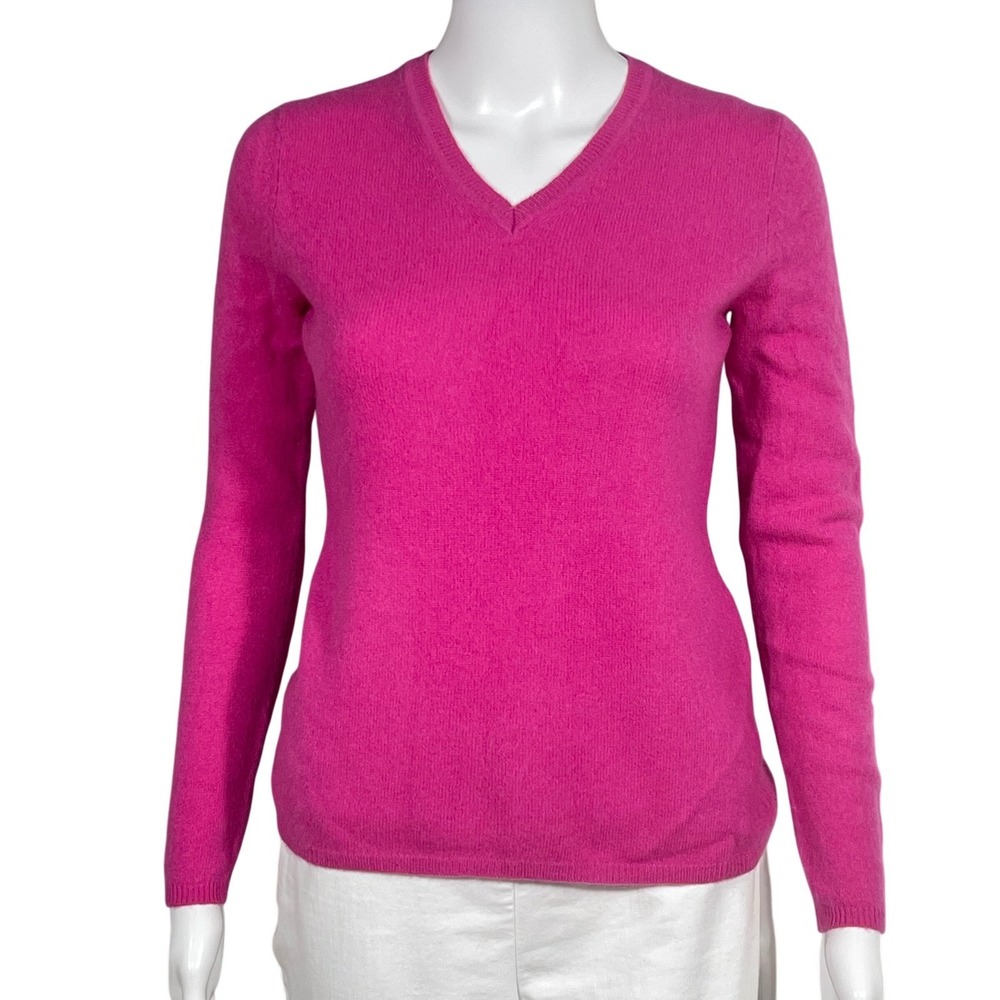 S Andre Oliver Pure Cashmere 100% 2-Ply V-Neck Sweater Pink Barbiecore Corpcore